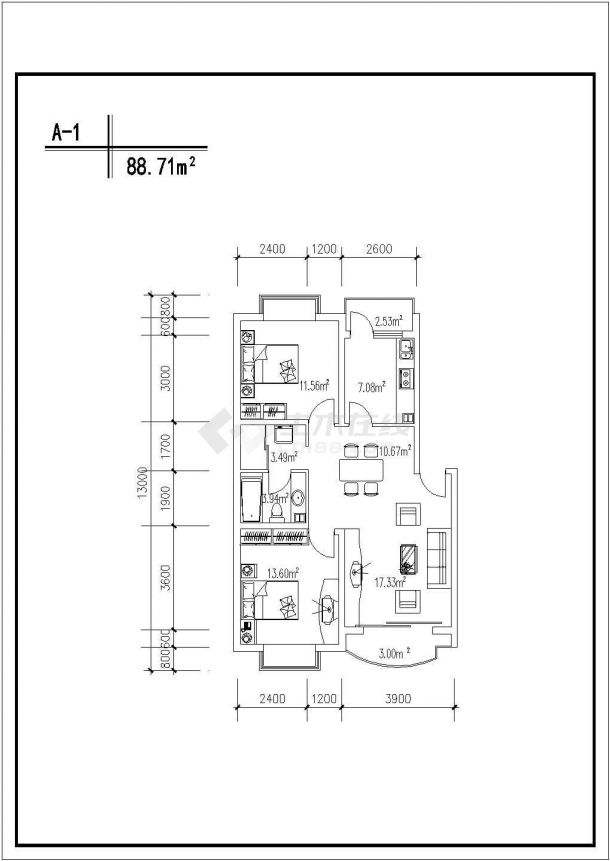天津市某现代化小区88-130平米热门户型设计CAD图纸（共18张）-图二