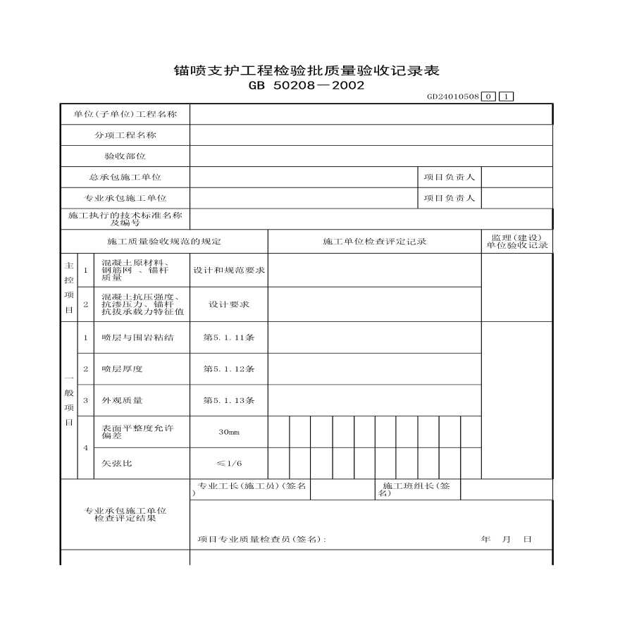 某锚喷支护工程检验批质量验收记录表-图一