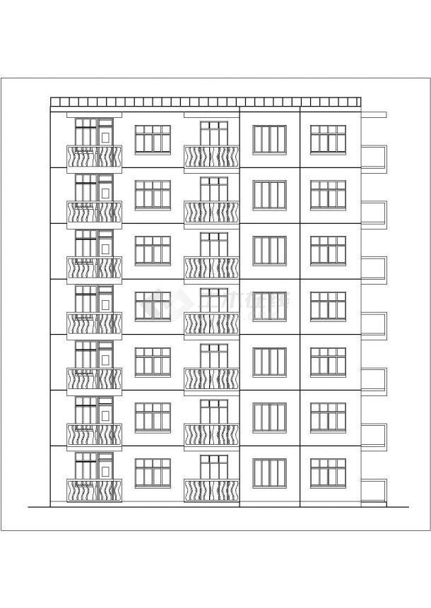 1600平米7层框混结构住宅楼平立剖面设计CAD图纸（1层2户）-图二