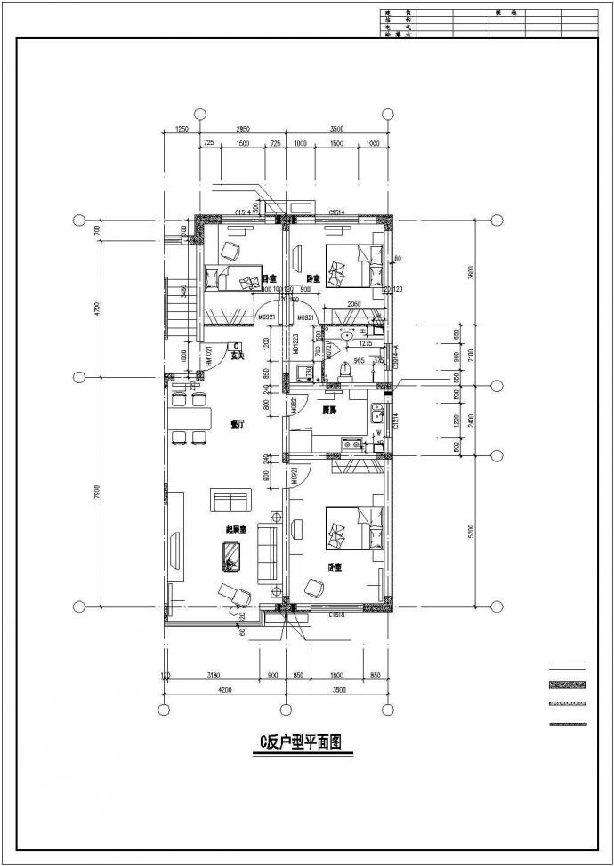 蚌埠市某现代化小区100平米左右的户型设计CAD图纸（6张）_图1
