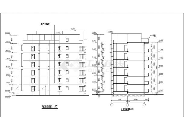3400平米6+1层框混结构住宅楼平立剖面设计CAD图纸（含半地下室）-图一