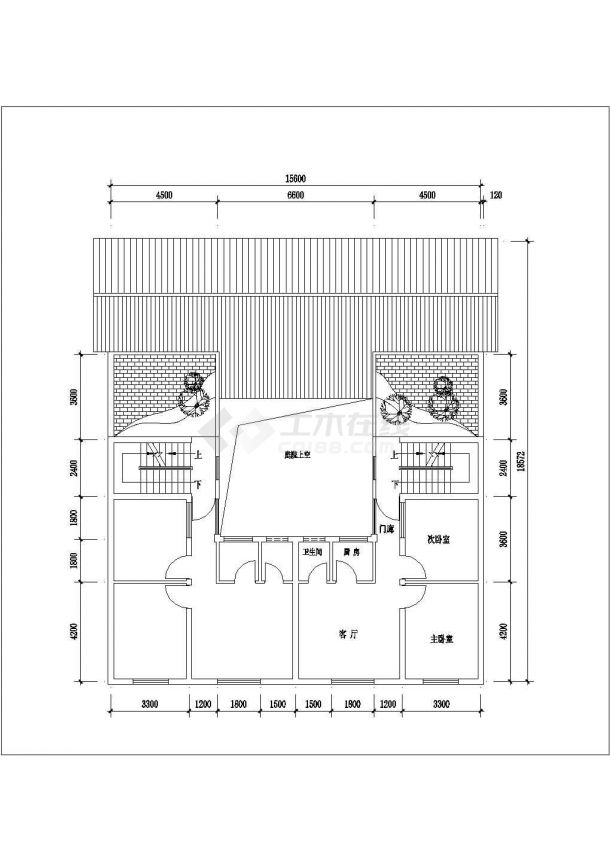 950平米4+1层框混结构双拼别墅平立剖面设计CAD图纸（含总平面图）-图一
