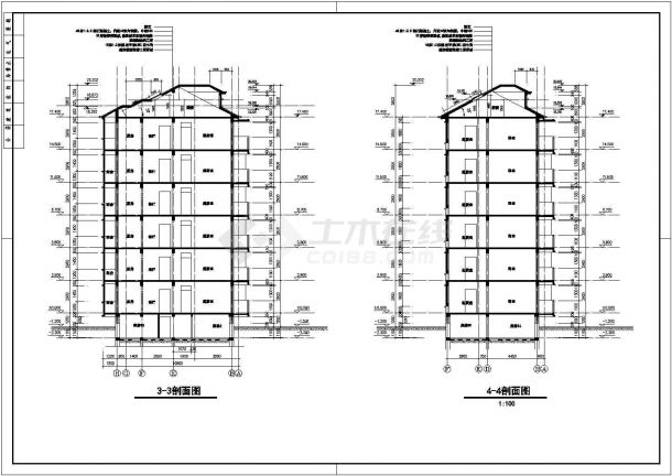 北京某社区3750框混结构住宅楼平立剖面设计CAD图纸（含阁楼和车库层）-图二