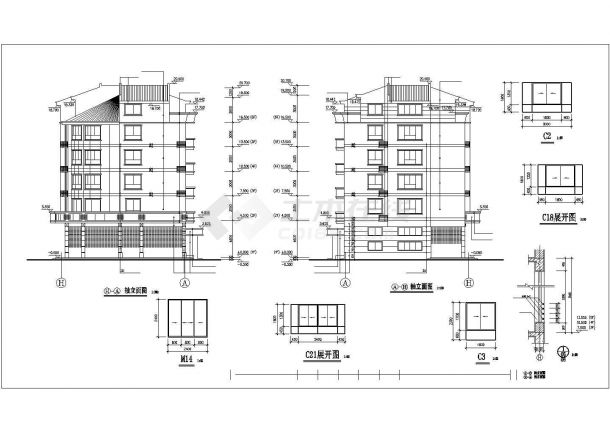 某小区4620平米5层框架结构住宅楼建筑设计CAD图纸（含跃层和夹层）-图二