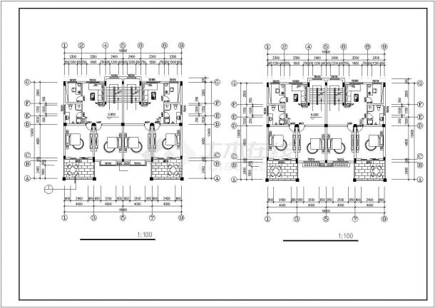 滦州市丽春苑小区3层砖混结构双拼式住宅楼建筑设计CAD图纸（含跃层）-图一