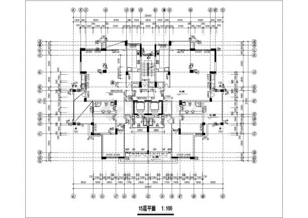 1.2万平米左右16层框剪结构住宅楼平立面设计CAD图纸（含机房层）-图二
