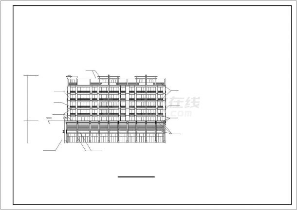 济南市某沿街7+1层框混结构商住楼立剖面设计CAD图纸（1-2层商用）-图一