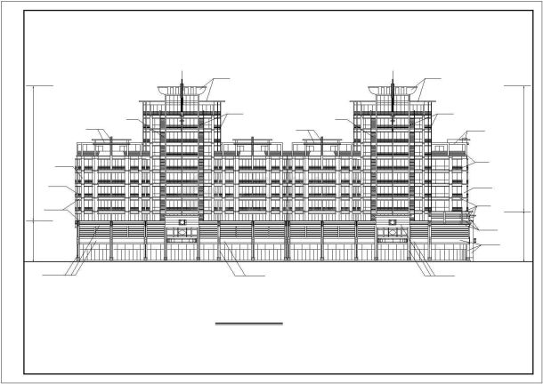 济南市某沿街7+1层框混结构商住楼立剖面设计CAD图纸（1-2层商用）-图二