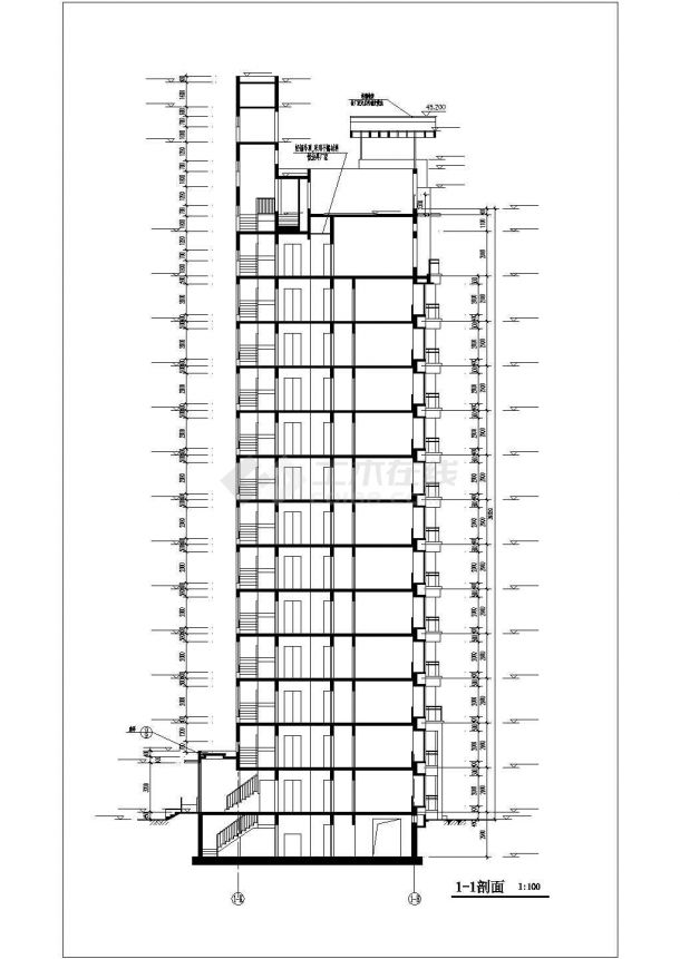 1.2万平米左右14层框架结构住宅楼平立剖面设计CAD图纸（含地下室）-图一