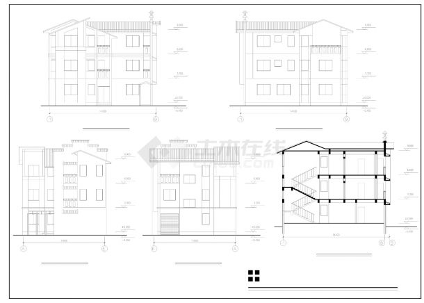 298平方米单家独院式别墅建筑全套施工cad图，含效果图-图二