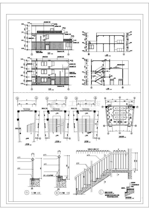宁波市某现代小区1100平米3层框架扇形结构小区会所建筑设计CAD图纸-图二