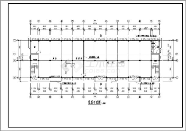 东莞某工厂2200平米4层框混结构宿舍楼建筑设计CAD图纸（底层餐厅）-图一