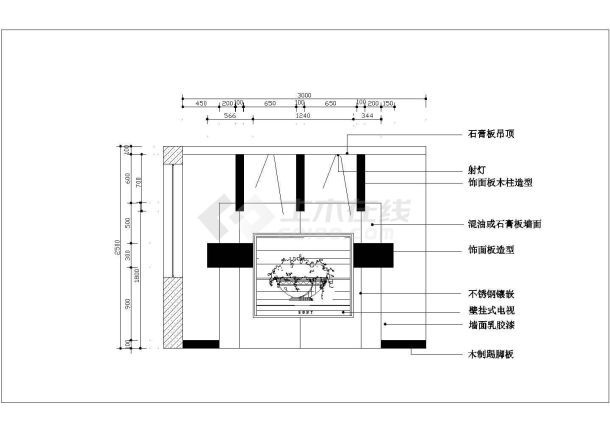 余姚市某小区整套电视背景墙、玄观、书柜cad详细施工图-图一