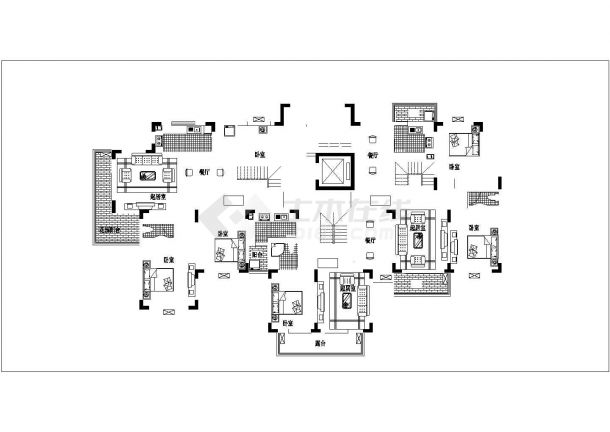 包头市当代花园小区9层框架结构住宅楼局部平面设计CAD图纸（1梯3户）-图二