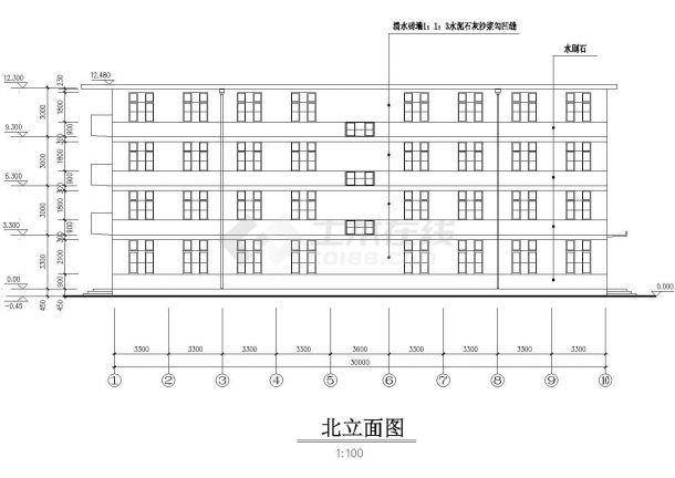 重庆市某学校1900平平米4层框架结构宿舍楼平立剖面设计CAD图纸-图一