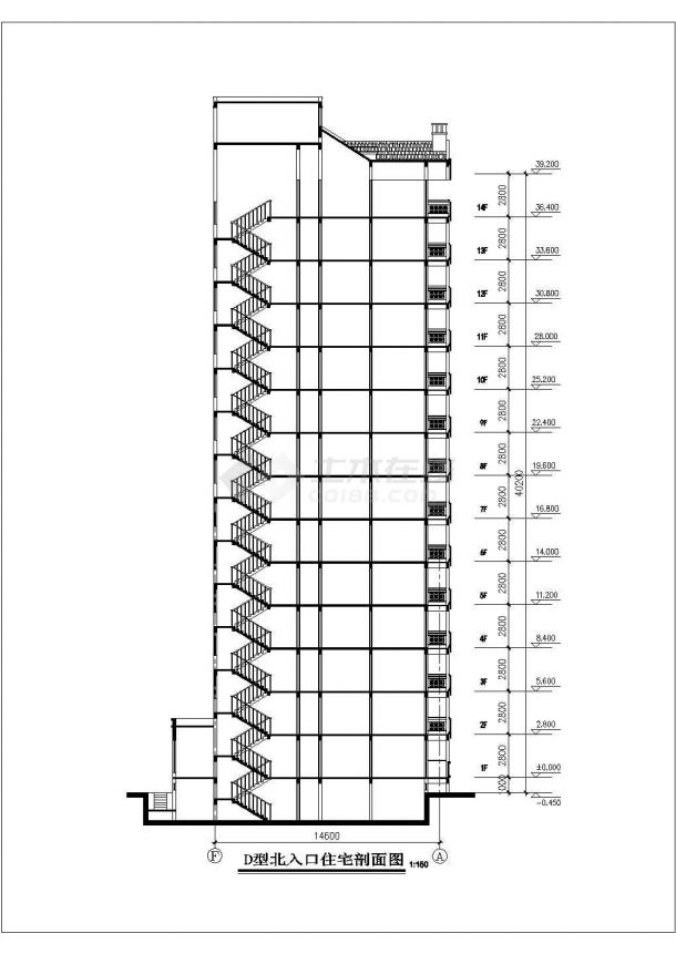 1.1万平米14层框架结构商住楼平立剖面设计CAD图纸（含车库层）-图二