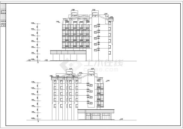 两栋7900平米6层连排框混商住楼建筑设计CAD图纸（底层商/含阁楼）-图一