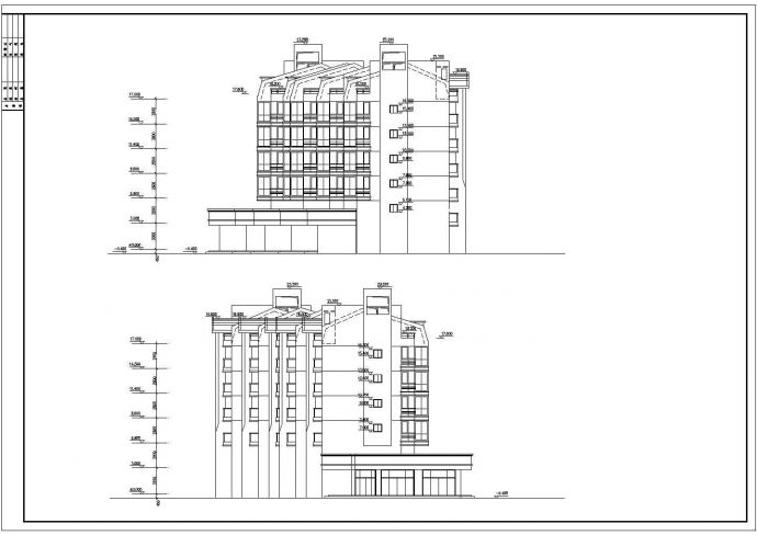 两栋7900平米6层连排框混商住楼建筑设计CAD图纸（底层商/含阁楼）_图1