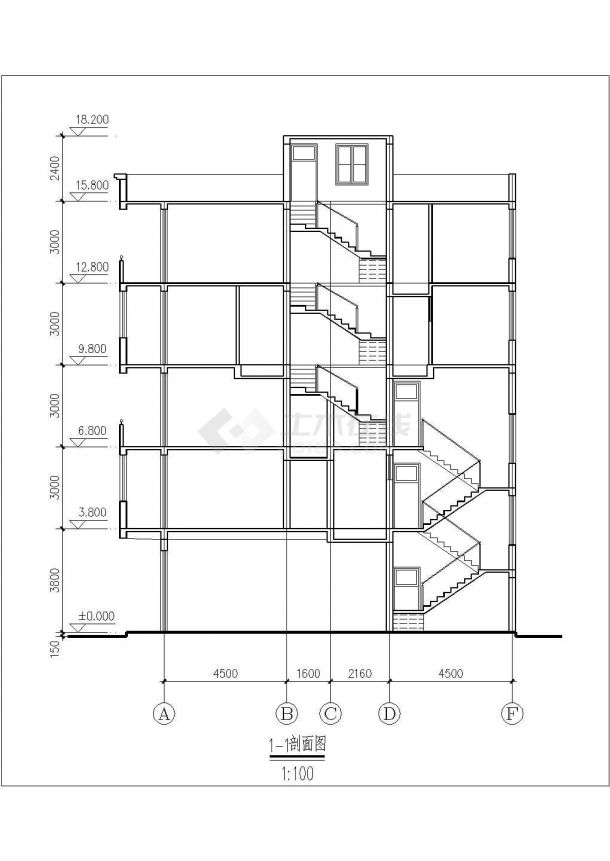 650平米5层砖混结构民居住宅楼平立剖面设计CAD图纸（1层1户）-图一