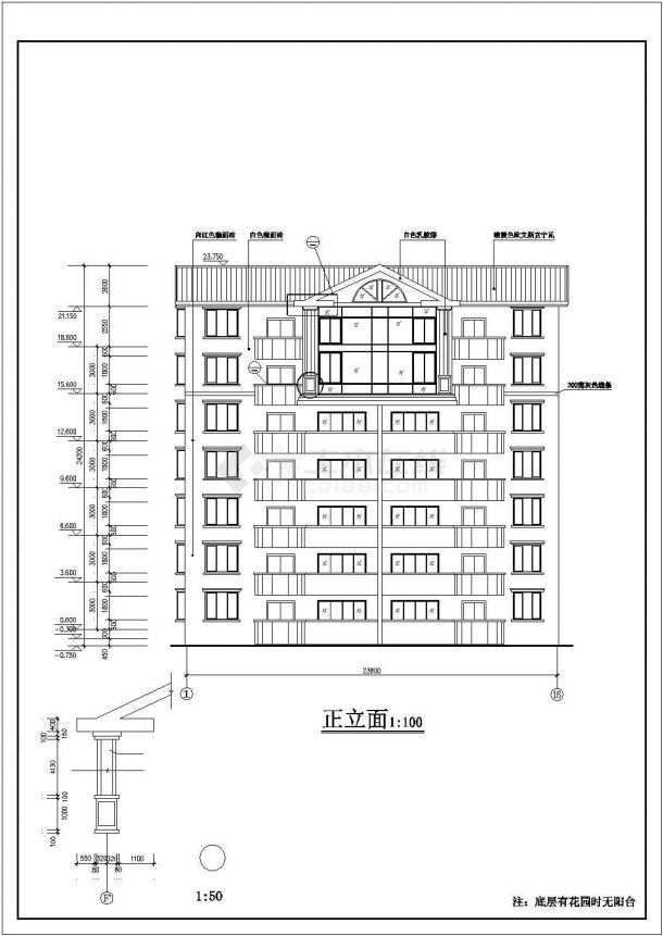 1400平米6层混合结构住宅楼建筑设计CAD图纸（6层为复式）-图一