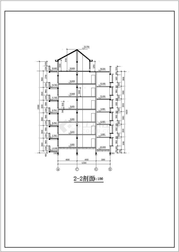 1400平米6层混合结构住宅楼建筑设计CAD图纸（6层为复式）-图二