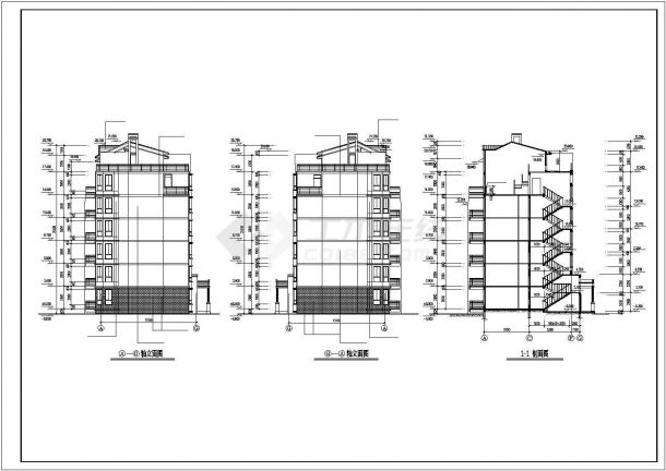 2650平米左右六层异形柱结构住宅楼建筑设计CAD图纸（含阁楼）-图二