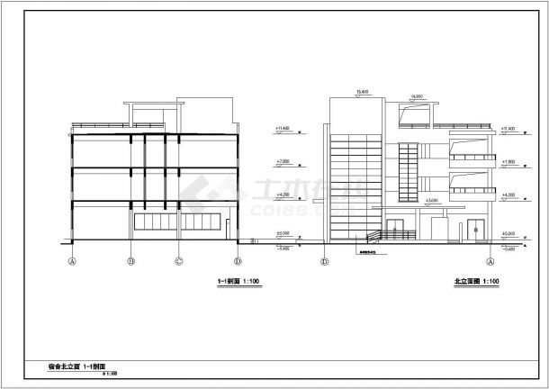 某学校3200平米4层砖混结构宿舍楼建筑设计CAD图纸（底层食堂）-图二