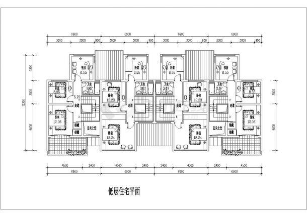2层框混结构双拼别墅平立面设计CAD图纸（每户210平米）-图二