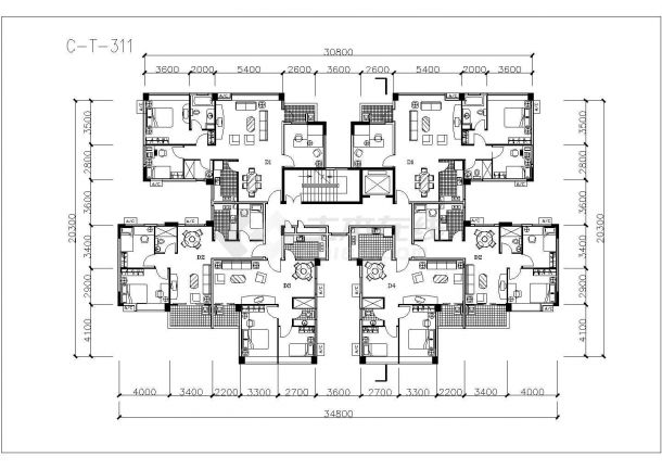 温州市某新建小区95—145平米热门户型设计CAD图纸（共11张）-图二