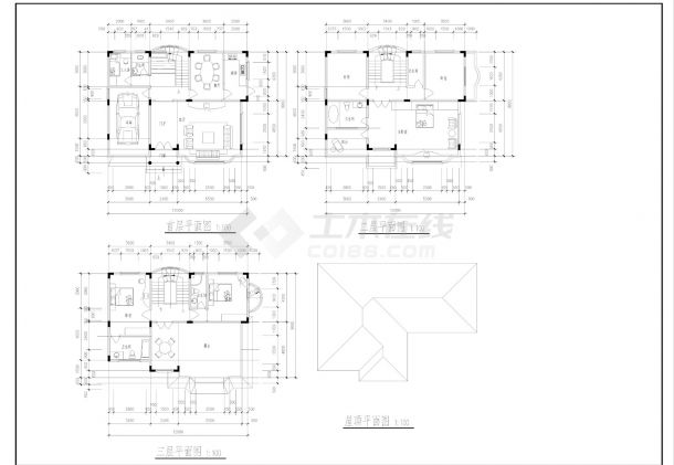 115平方米三层单家独院式别墅建筑全套施工cad图，含效果图-图一