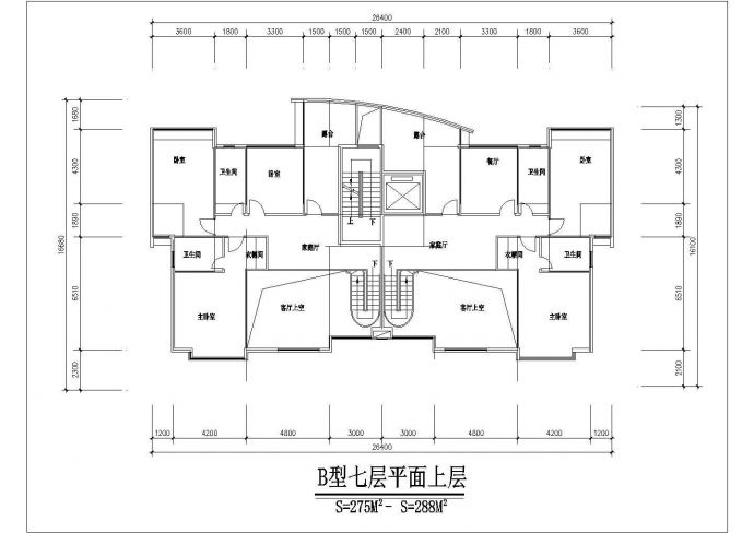 深圳市福星阁小区7+1层混合结构住宅楼平面设计CAD图纸（1梯2户）_图1