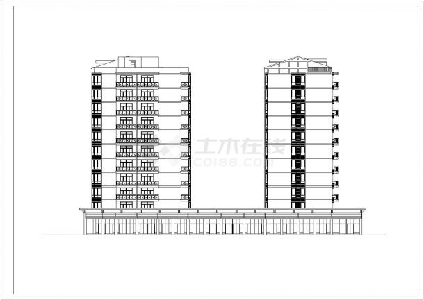 1万平米两栋12层连排商住楼平立剖面设计CAD图纸（底层商用）-图二