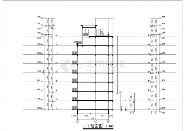 盐城市某小区9500平米九层框混结构住宅楼平立剖面设计CAD图纸-图一