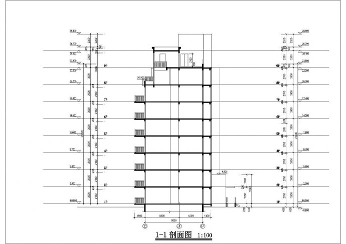 盐城市某小区9500平米九层框混结构住宅楼平立剖面设计CAD图纸_图1