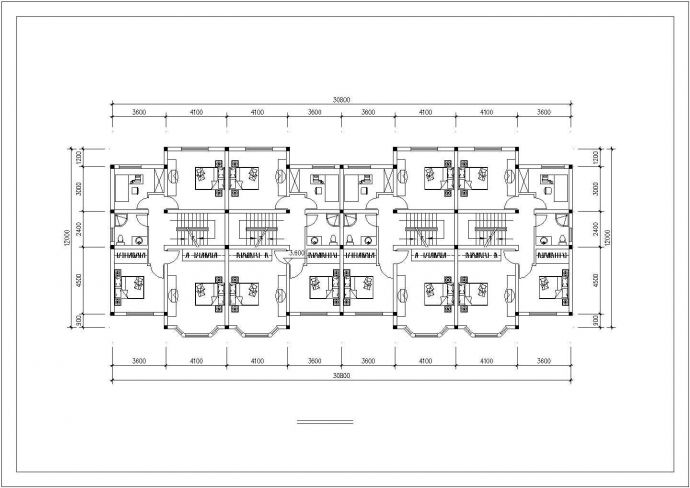 2+1层框混结构双拼别墅平立剖面设计CAD图纸（每户310平米）_图1
