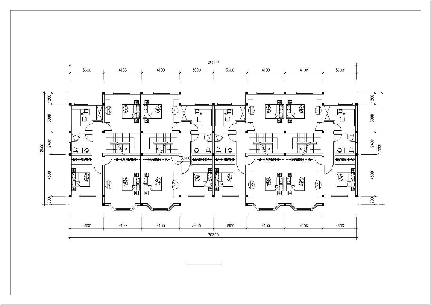2+1层框混结构双拼别墅平立剖面设计CAD图纸（每户310平米）