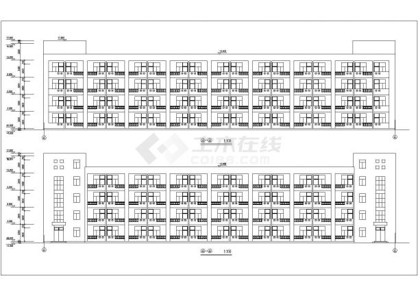 杭州市某中学3200平米4层砖混结构宿舍楼平立剖面设计CAD图纸-图二