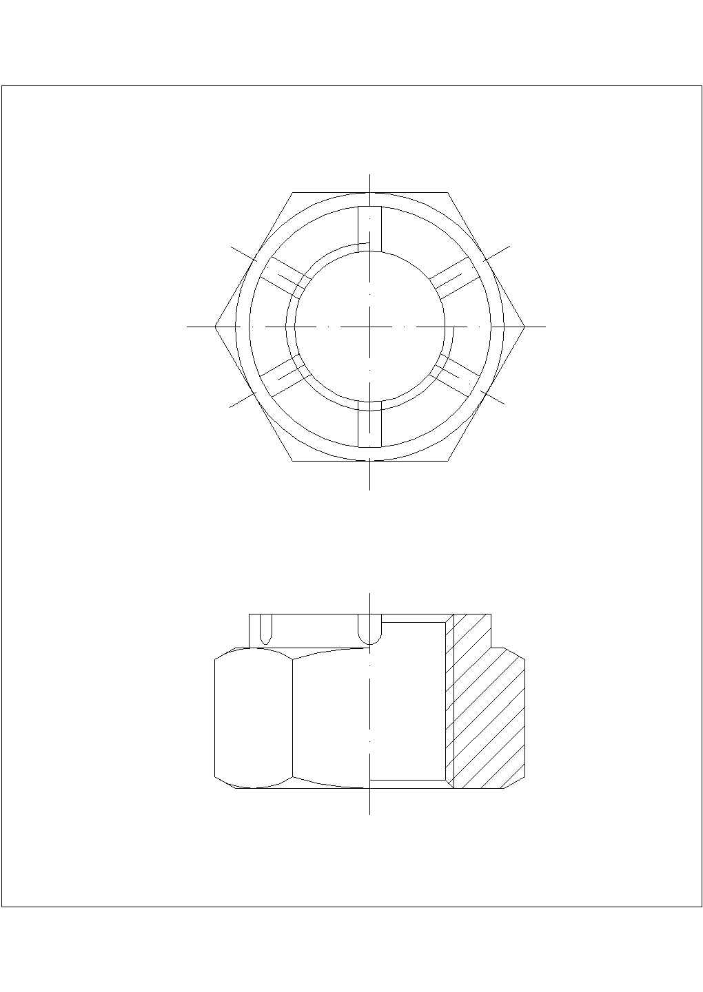 某标准件六角开槽螺母CAD完整全套节点图
