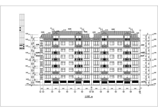 赣州市某小区3900平米左右7层框混结构住宅楼平立剖面设计CAD图纸-图二