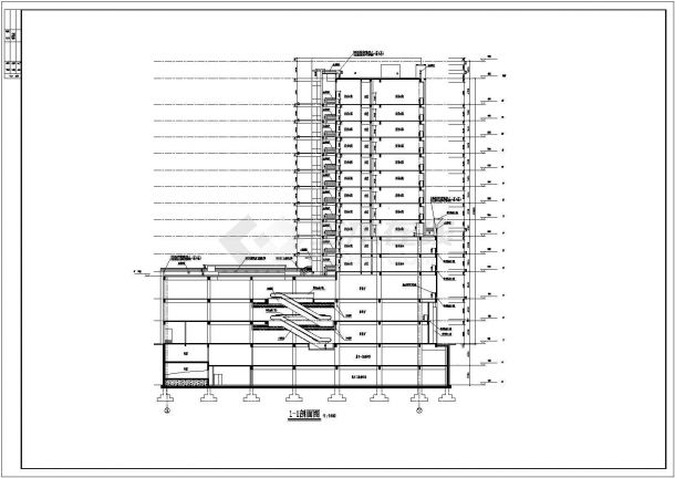 某商务广场高层剪力墙结构综合楼设计cad建筑立剖面方案图（含设计说明，含总平面图及技术经济指标）-图一