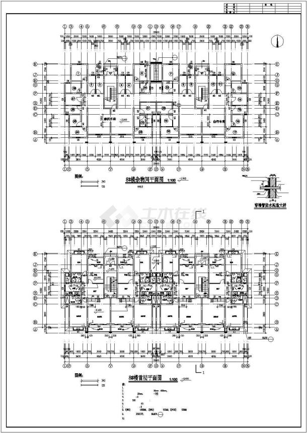 2800平米6层砖混结构住宅楼建筑设计CAD图纸（含半地下室和杂物间层）-图一