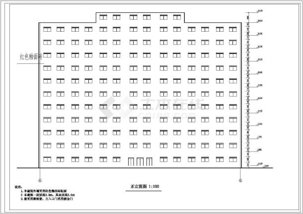 9900平米左右12层框架结构办公楼平立剖面设计CAD图纸-图一