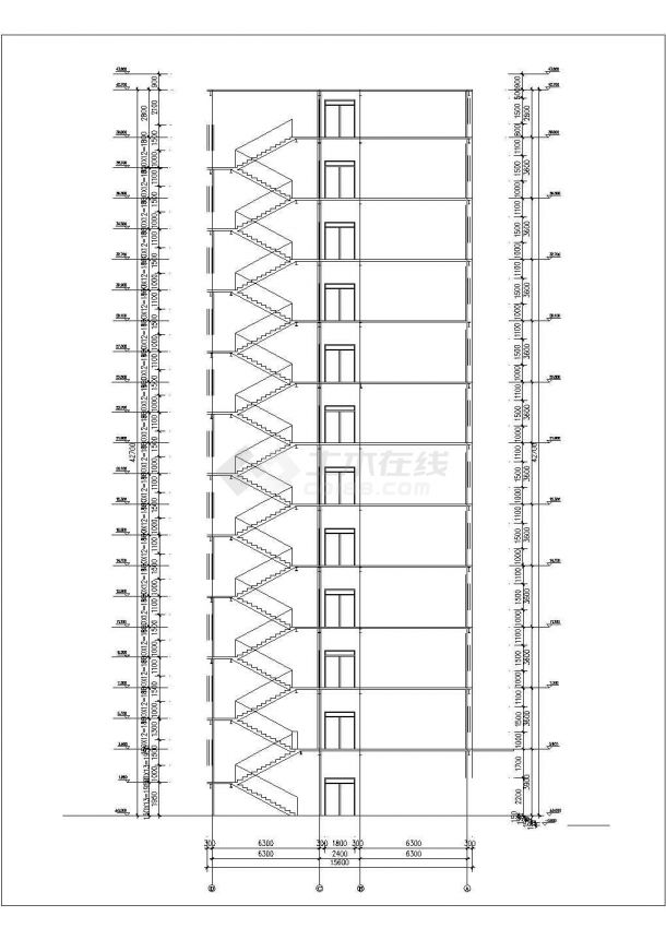 9900平米左右12层框架结构办公楼平立剖面设计CAD图纸-图二