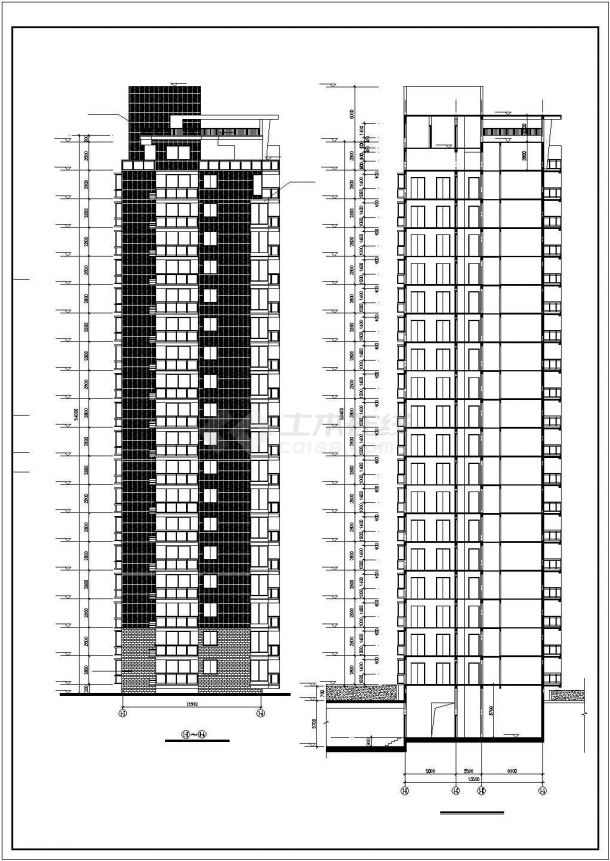 5100平米19层框剪结构住宅楼平立剖面设计CAD图纸（含机房层）-图一
