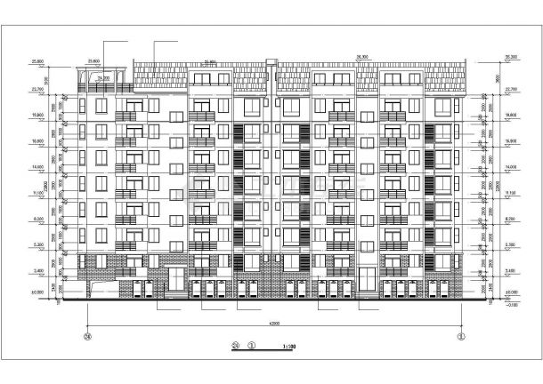4100平米7层框混结构住宅楼建筑设计CAD图纸（含架空层和阁楼）-图一