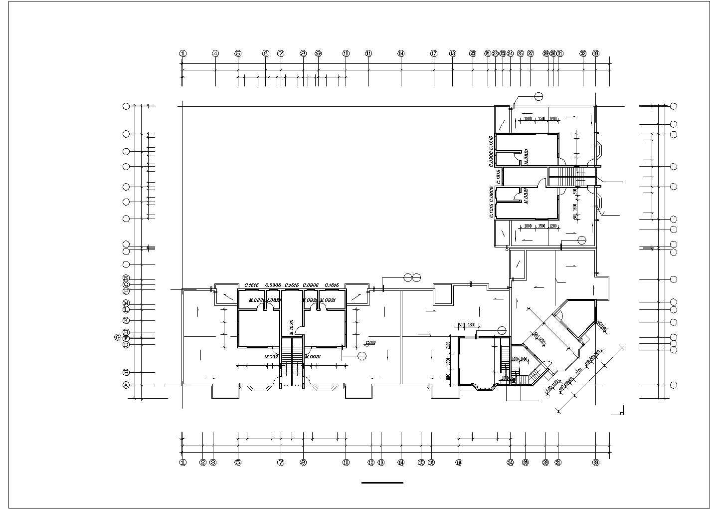 3100平米左右6层框混结构商住楼建筑设计CAD图纸（底层商店）