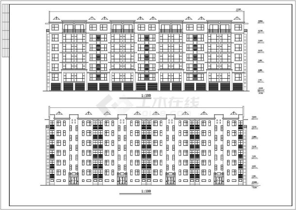 2650平米6层混合结构住宅楼平立剖面设计CAD图纸（带阁楼）-图一