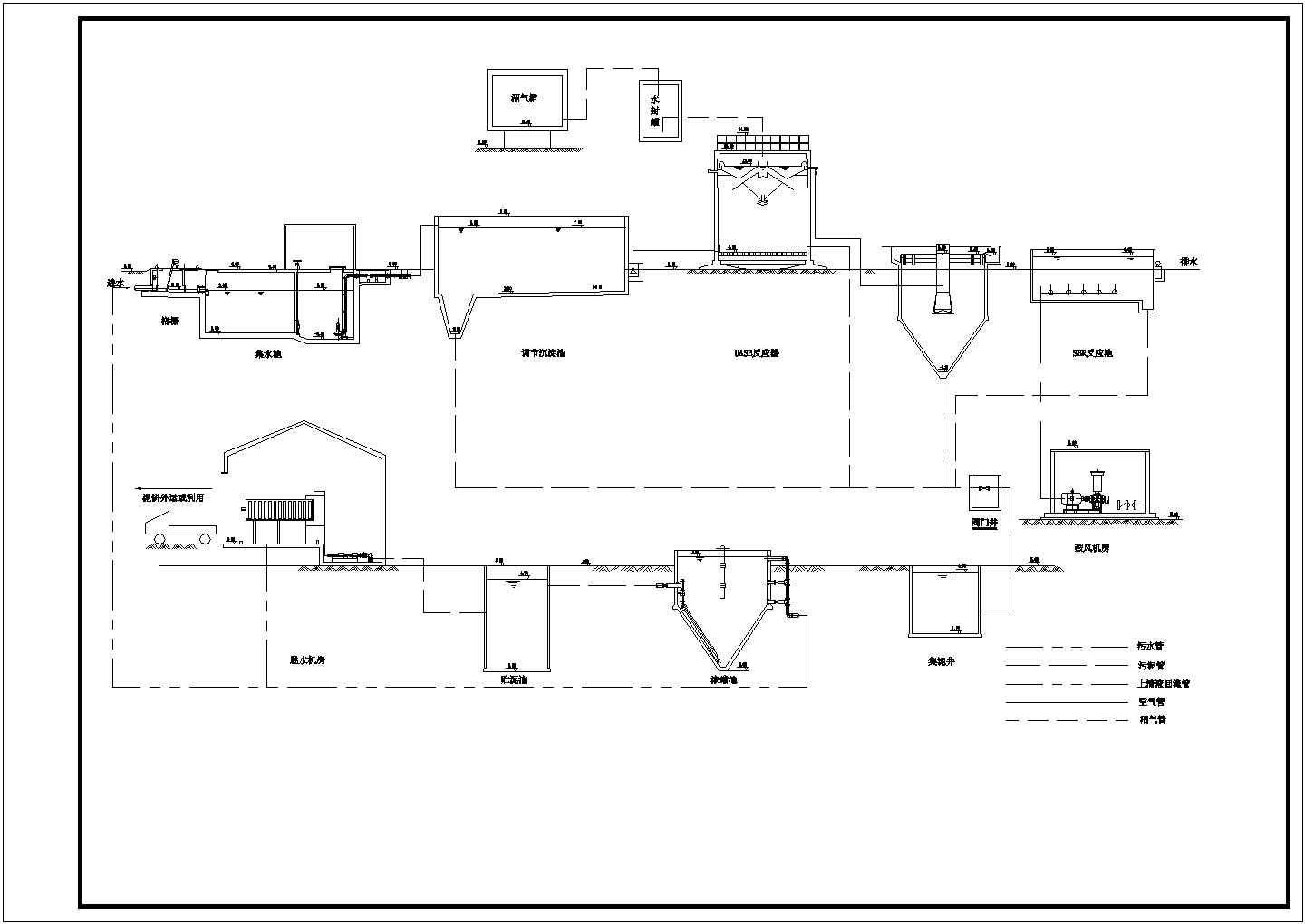 某啤酒废水处理厂CAD设计构造完整高程图