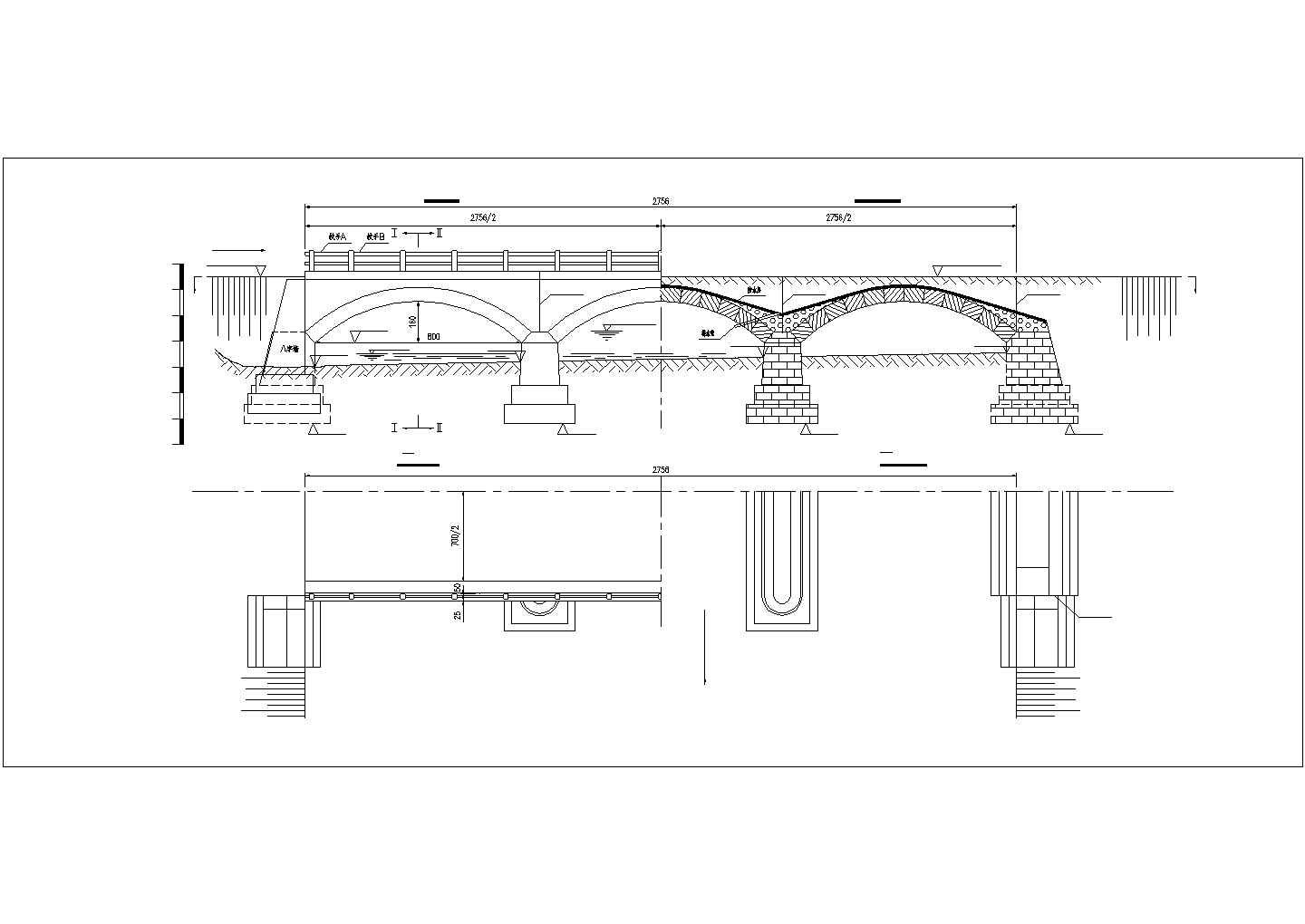 某小区内石拱桥CAD结构设计整体图
