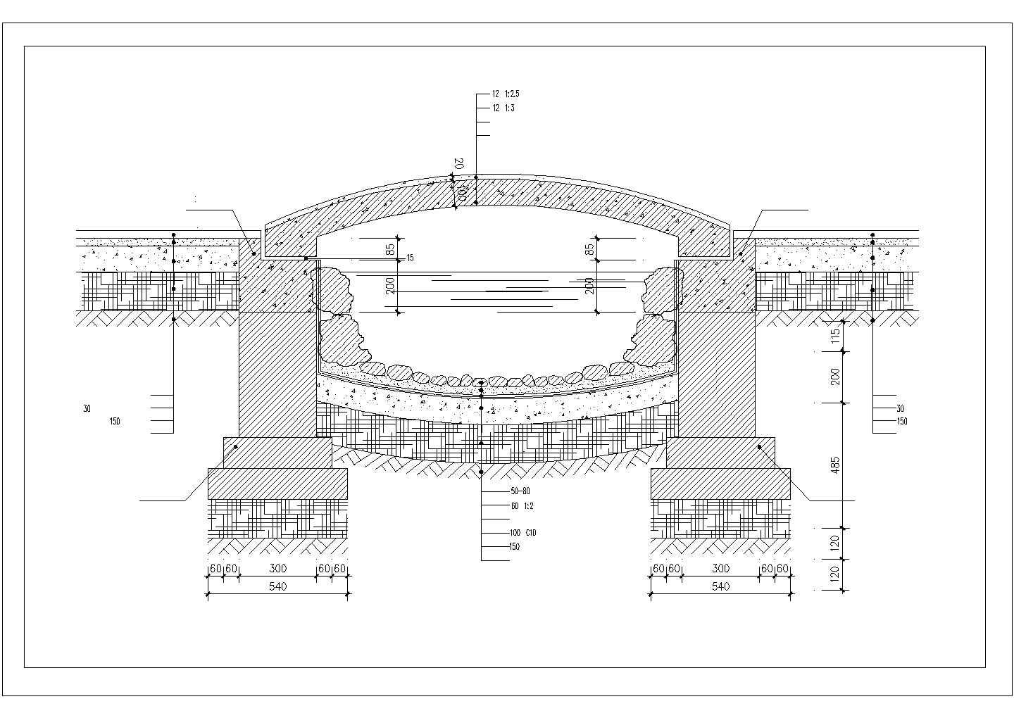 某旅游风景区内小拱桥CAD结构施工图